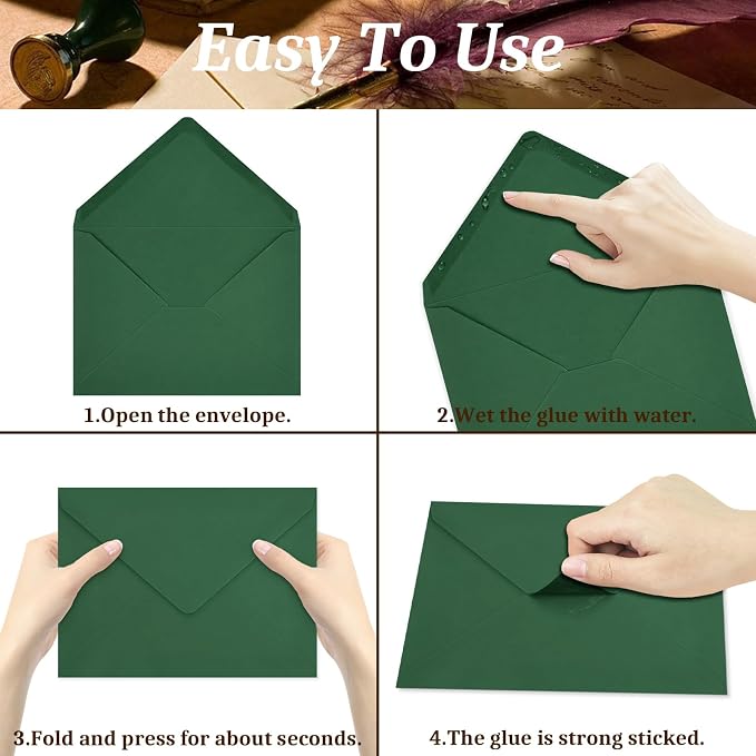 200 Pack Dark Green A7 Envelopes, Christmas Greeting Card Envelopes Self Seal - Image 4