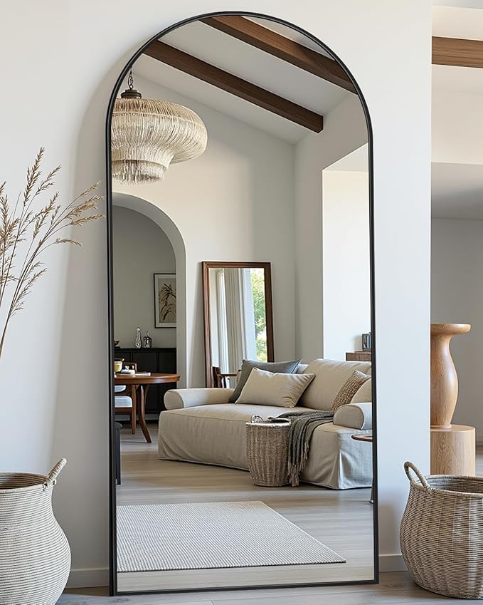 Full-Length Floor Mirror with Stand, 68"x26" Arched Style Full Body Standing Mirror for Bedroom, Living Room, Gym, Dorm - Shatter-Resistant & Easy Assembly, Black-DeskLoop Office