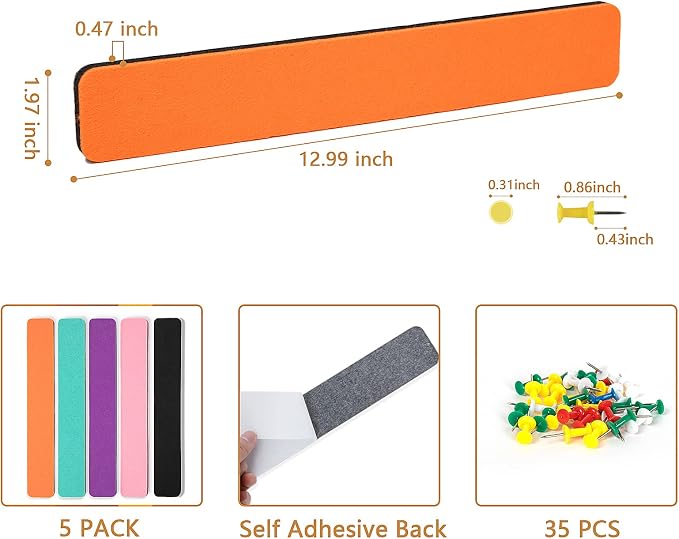 5 Pack Felt Pin Board Bar Strips Bulletin Board - Image 4