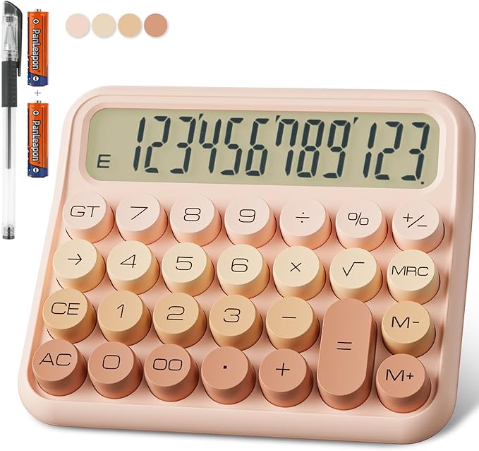 Mechanical Calculator 12 Digit Extra Large 5-Inch LCD Display, DECKLIT Battery Desk Calculator, Big Buttons Easy to Press Office Calculators Desktop, 15°Tilt Screen for Kids Calculator(Gradient Pink)-DeskLoop Office