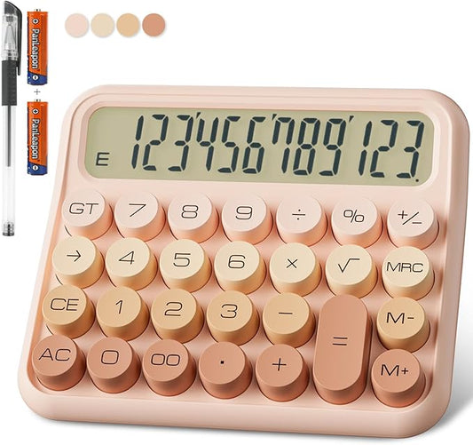 Mechanical Calculator 12 Digit Extra Large 5-Inch LCD Display, DECKLIT Battery Desk Calculator, Big Buttons Easy to Press Office Calculators Desktop, 15°Tilt Screen for Kids Calculator(Gradient Pink)-DeskLoop Office