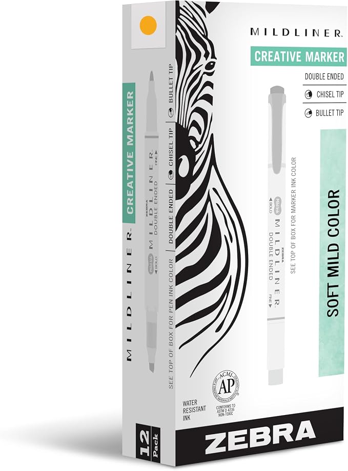 Zebra Pen Mildliner Dual-Tip Highlighters, Broad and Fine Tips, No Bleed by ZebraPen