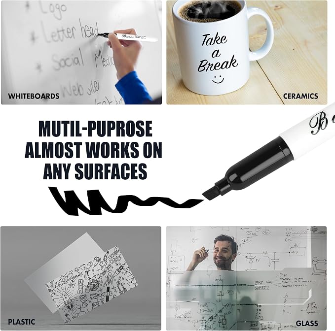 Buecs Black Dry Erase Markers, Chisel tip, Dry-Erase Boards, School Office - Image 4