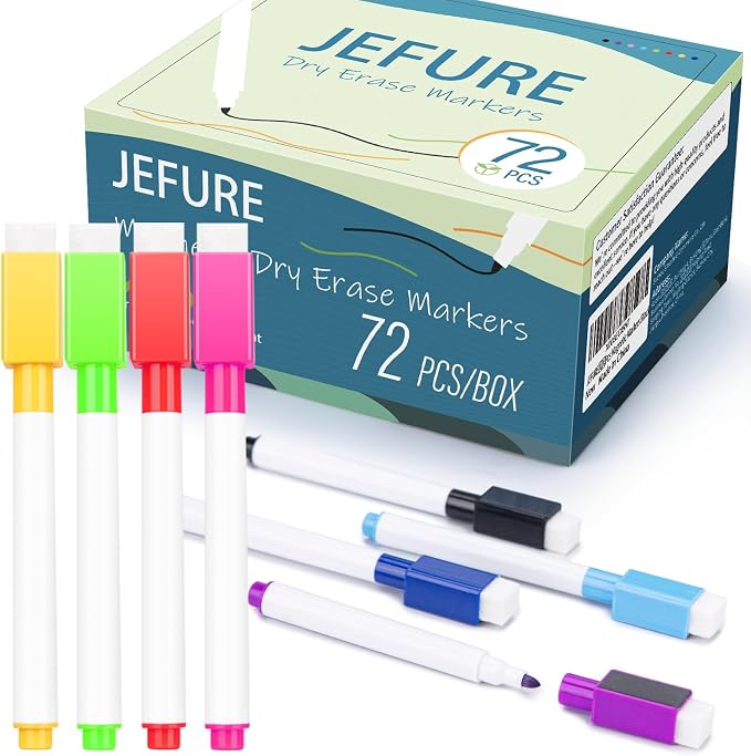 72 Pcs Colorful Magnetic Dry Erase Markers by JEFURE
