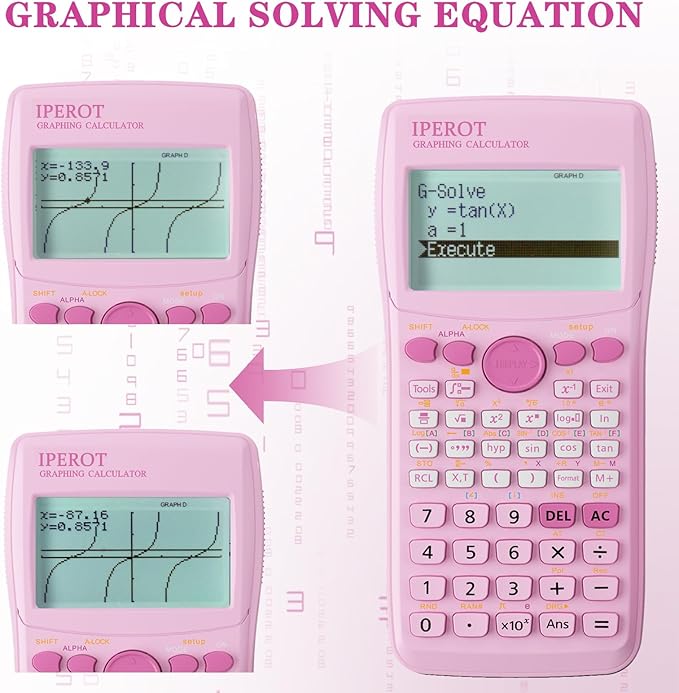Scientific Calculators with Graphing Calculator, IPEROT Pink Scientific Calculators 10 Modes/ 4 Graphing Functions, Desktop Math Calculator Ideal for School Supplies, Students, College, Teachers-DeskLoop Office