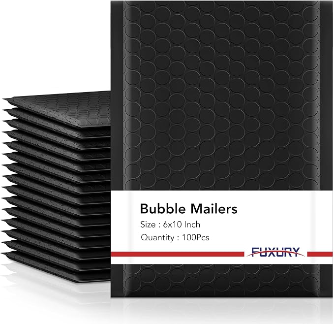 Fuxury Bubble Mailers 6x10" 100 Pack Black Padded Envelopes Usable Size 6x9" by Fuxury