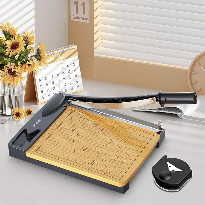12 inch Wood Guillotine Paper Cutter, Heavy Duty Wood Base Paper Trimmer - Image 7