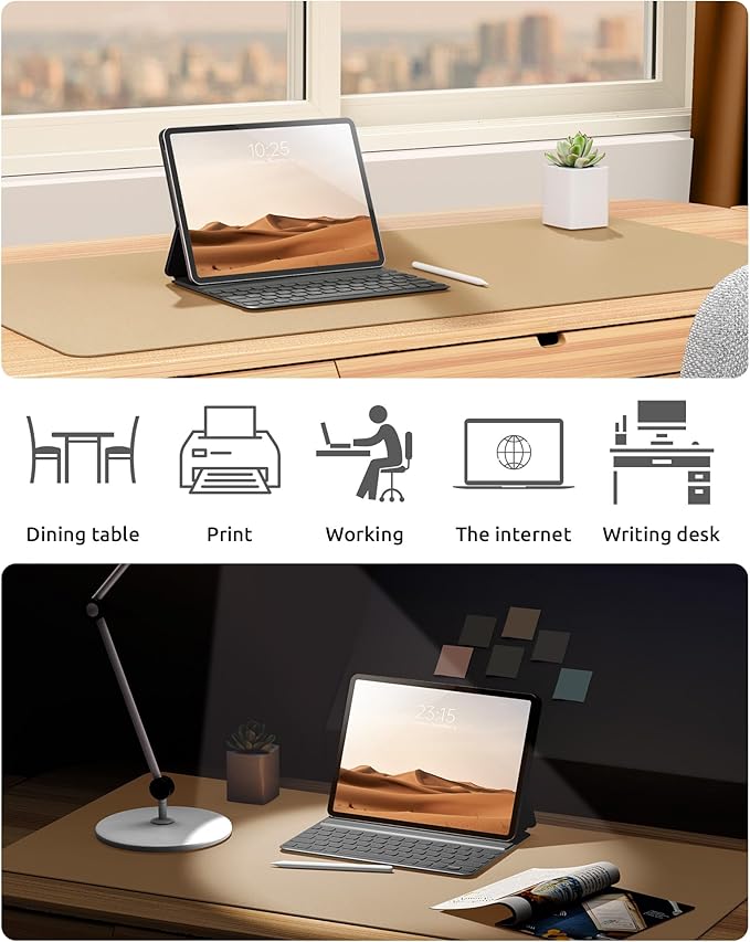 YSAGi Leather Desk Protector, Office Mat, Large Mouse Pad, Non-Slip PU Leather Blotter, Laptop Desk, Waterproof Writing Pad for Office and Home (Latte, 23.6" x 13.8")-DeskLoop Office