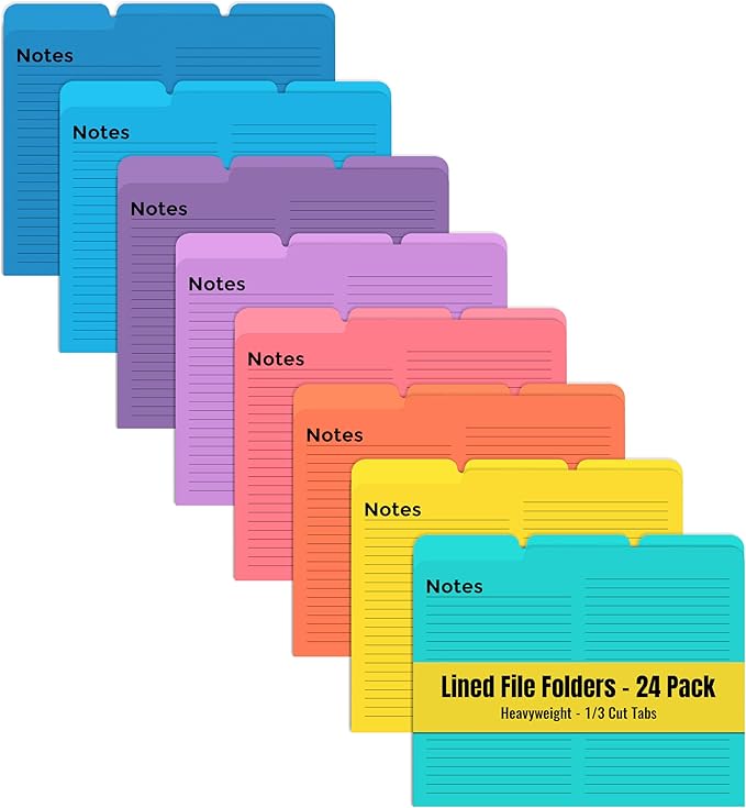 Better Office Products Lined File Folders, 24 Pack, Notes Tabbed File Folders by BetterOfficeProducts