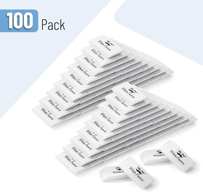 Mr. Pen- White Pencil Eraser, 100 Pack | Large Latex Free Block Erasers Bulk - Image 2