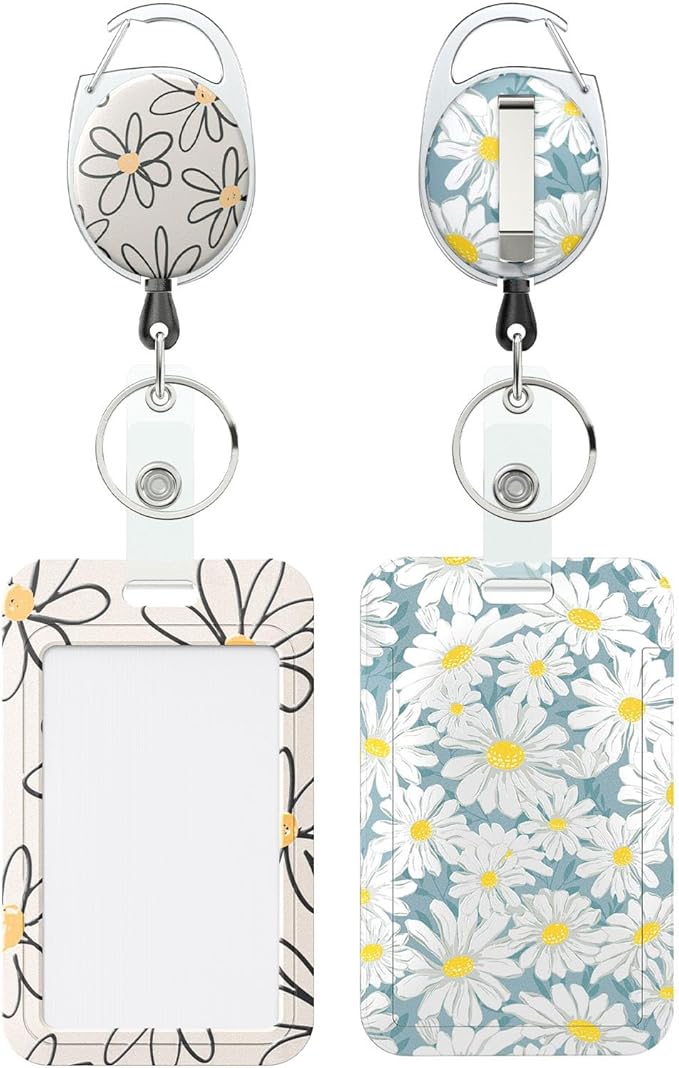 Uniclife 2 Pack Floral Sliding Badge Holder Vertical Daisy Flower Plastic Card by UnicLife
