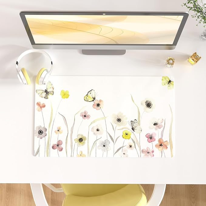 Colorful Star Large Mouse Pad, Watercolor Floral Desk Mat Office Supplies by ColorfulStar
