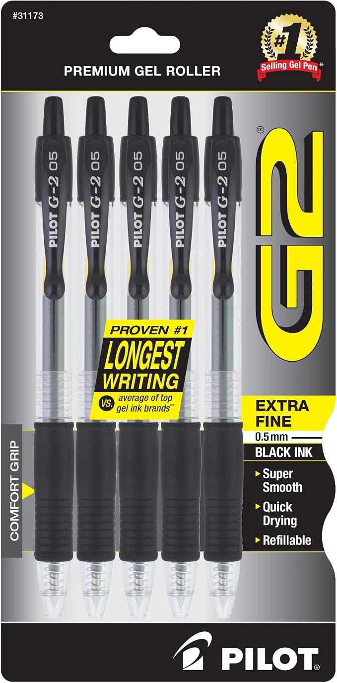Pilot G2 Premium Gel Roller Pens, Extra Fine Point 0.5 mm, Gel Pens Black by PilotCorporationofAmerica