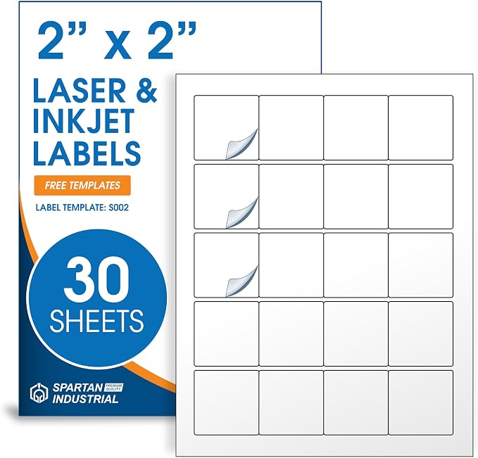 2" X 2" Matte White Printable Labels Custom Labels, Logo Stickers, QR Codes by SpartanIndustrial