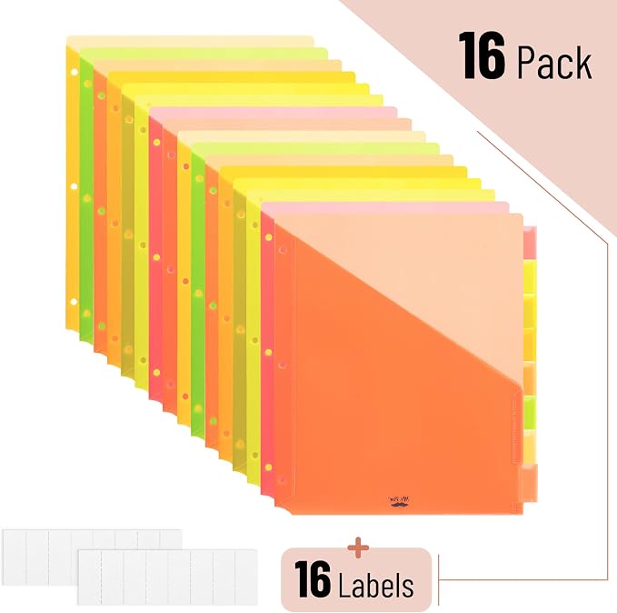 Mr. Pen- Binder Dividers with Pockets and Tabs, 16 Pack | Colorful, 3 Ring - Image 2