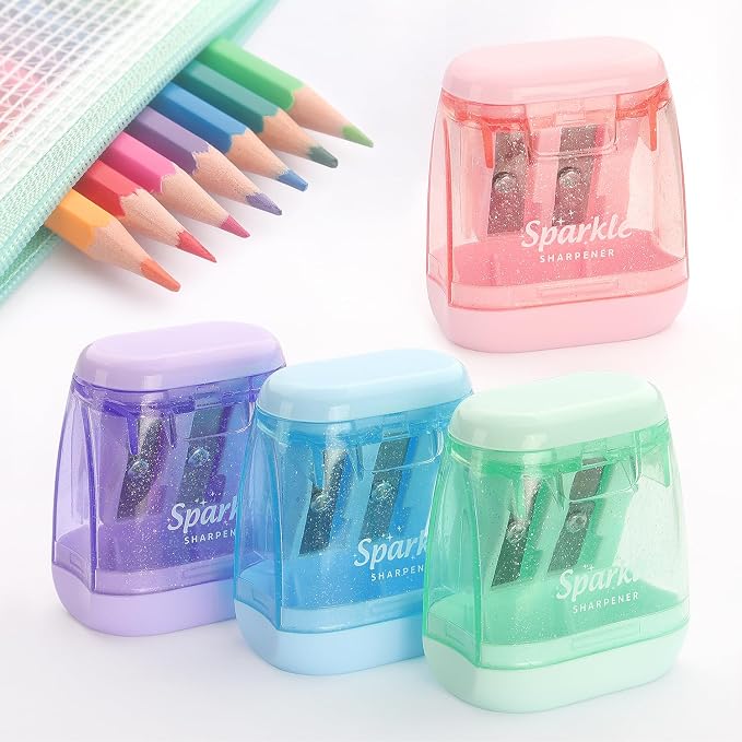 NNY Pencil Sharpener Manual, Dual Hole, 4 Pack | Colored Portable Handheld by NNY
