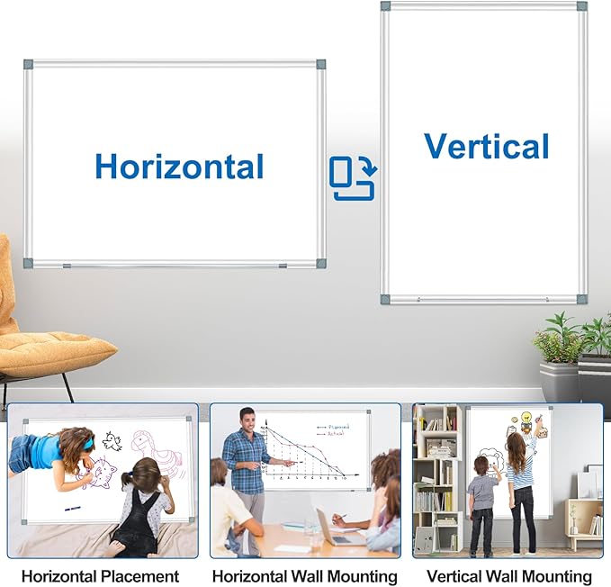 White Board Dry Erase Whiteboard for Wall 36" x 24" (2pcs) Aluminum Presentation Magnetic Whiteboards with Long Pen Tray, Hanging Whiteboard for Office, Meeting Room, Classroom, School & Home-DeskLoop Office