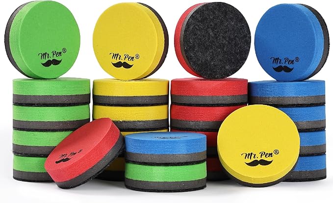 Mr. Pen- Round Magnetic Dry Erase Erasers, 24 Pack | Colorful Small Magnetic by MrPen