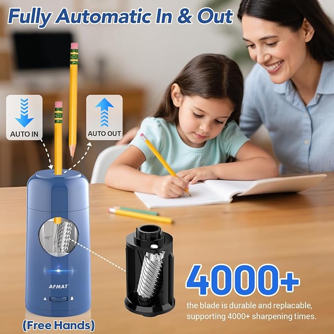 AFMAT Electric Pencil Sharpener, Rechargeable Fully Automatic Pencil Sharpener - Image 2