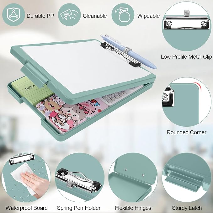 Meiikun Small Clipboard with Storage, A5 Clipboards with Pen Holder, Half - Image 5