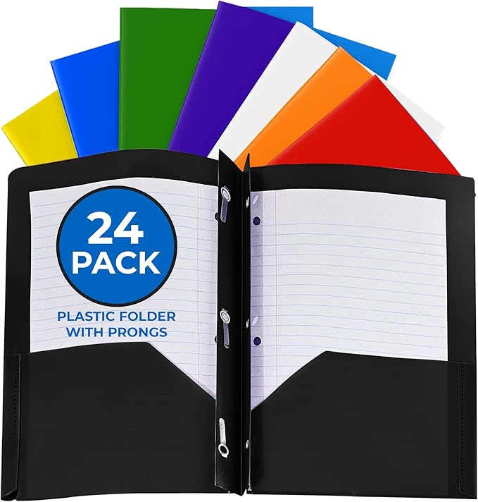 24 Pack Assorted Colors Plastic Folders by EPI