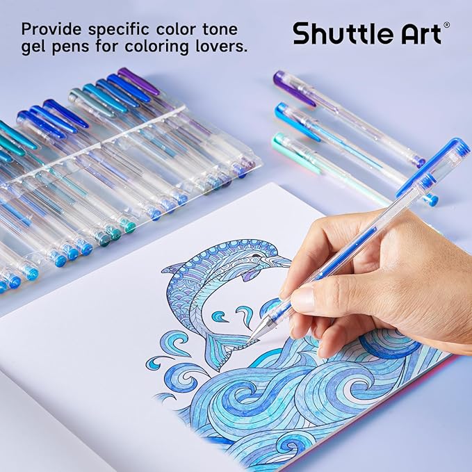 Shuttle Art 60 Pack Blue Tone Gel Pens, 30 Blue Tone Gel Pens with 30 Refills for Adults Coloring Books Journaling Drawing Nature, Landscapes, Animals Scenes-DeskLoop Office