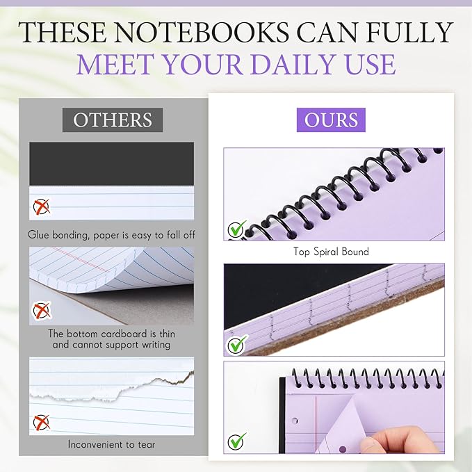 3 Packs 8.5" x 11" Top Spiral Notebook with 3 Hole Punched Legal Pads College Ruled Notepad 50 Sheets Hard Cardboard Paper Wirebound Notepad for Office School Business (Purple)-DeskLoop Office