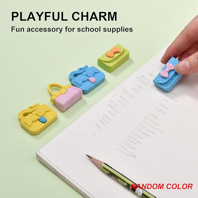 24Pcs Cute Bag Shape Erasers for Girls Kids, Fun Handbag Pencil Erasers for School Classroom Supplies Birthday Party Favors-DeskLoop Office