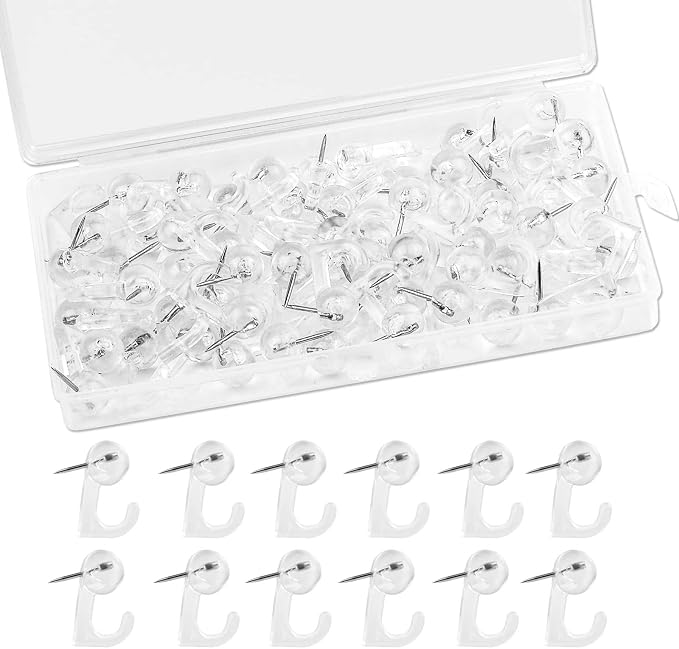 60 Pieces Clear Plastic Thumb Tack Hook, Plastic Heads Pin Tacks Wall Thumb by Mayboos
