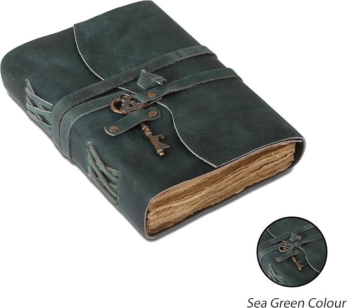 Leather Journal with Deckle Edge Paper 8x6 inch and Vintage Key | Handmade - Image 3