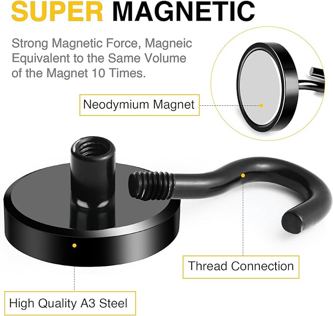 DIYMAG Black Magnetic Hooks, 120 LB Heavy Duty Strong Magnet - Image 3