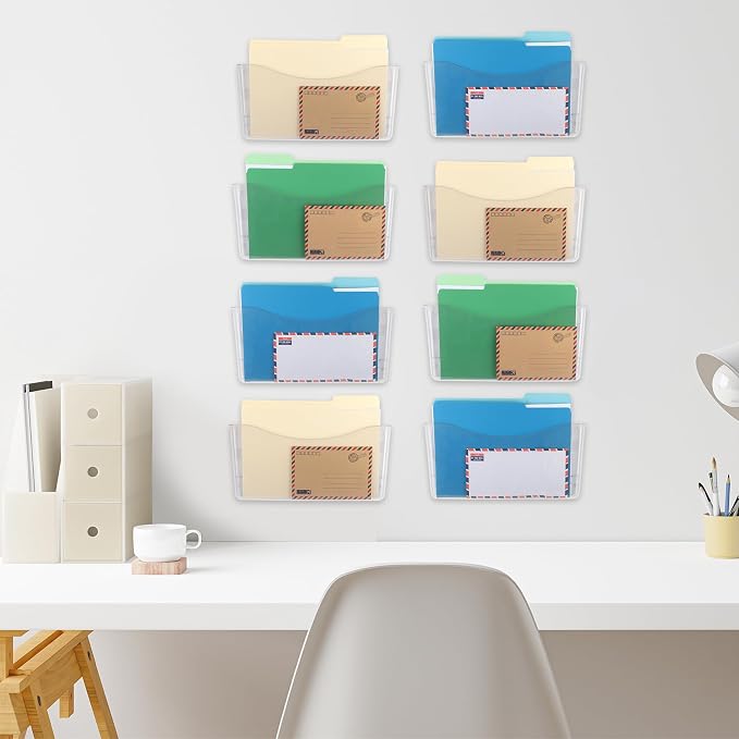 EASEPRES 8 Pack Clear Single Pocket Hanging File Organizer, Plastic Wall Mount - Image 6