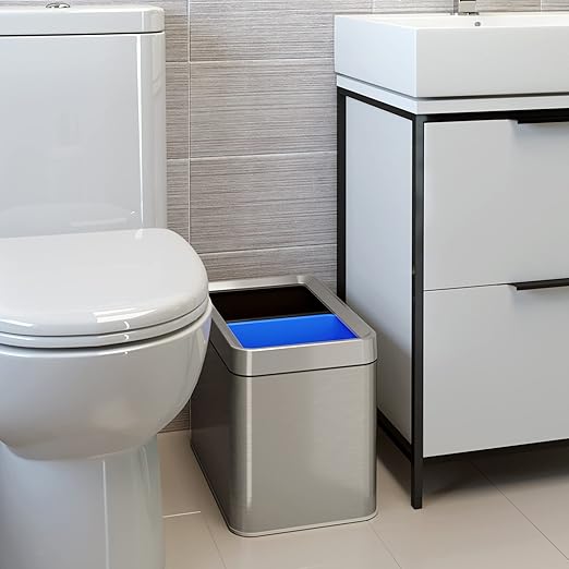 iTouchless with 2 Stickers, Compartment Slim Stainless Steel Container, 5.3 Gallon Waste Trash Can & Recycle Bin, 20 Liter/5.3Gal, Open Top, Dual-DeskLoop Office