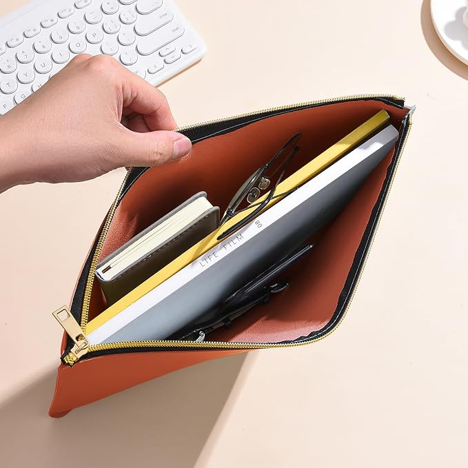 PU Leather A4 File Folder Zipper Document Holder Envelope Folder Case - Image 4