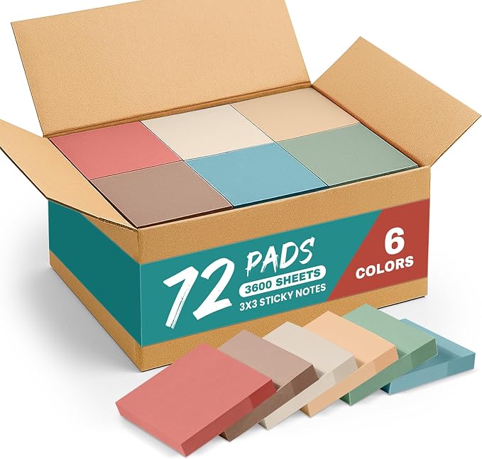 Sticky Notes, 3x3 Inch, 72 Pads, Aesthetic Self-Stick Note by Taja