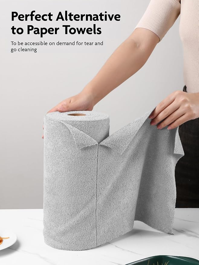 Fantasticlean Microfiber Cleaning Cloth Roll -40 Pack, Tear Away Microfiber Towels, 12" x 12", Reusable, Washable, Scratch Free, Ultra Absorbent Dish Rags for Car, Home, Garage or Shop (Grey)-DeskLoop Office