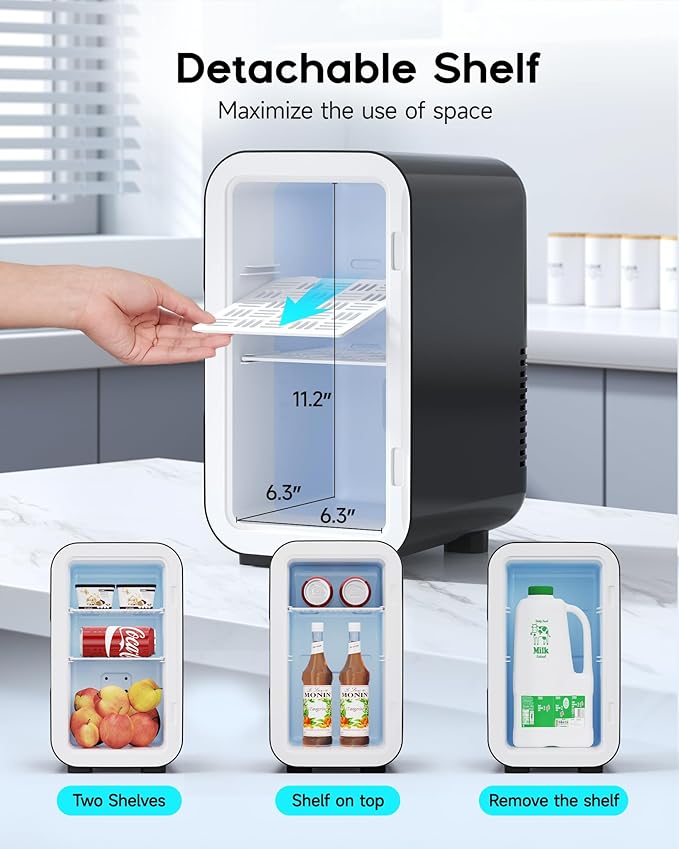 Mini Fridge,6 Liter / 8 Can Small Fridge for Bedroom, Car, Office & Dorm, 110V AC/DC Portable Thermoelectric Cooler & Warmer for Skincare, Food, Drinks,Black-DeskLoop Office