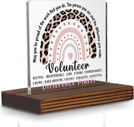 Volunteer Appreciation Gift Desk Sign Leopard Rainbow Decor, Motivational Thank by Pariveca