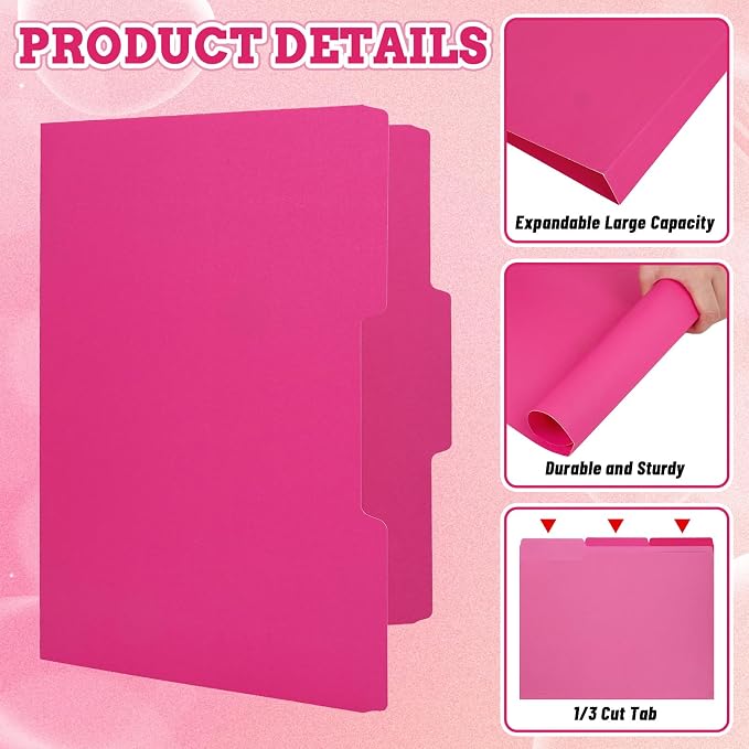Whaline 24 Pack Hot Pink File Folders Letter Size 6 Colors Gradient Pink File - Image 3