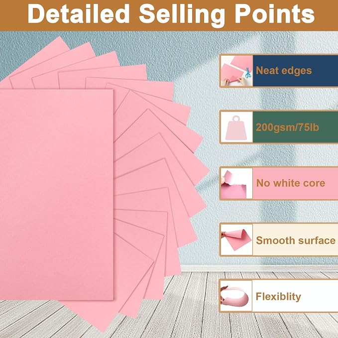 Silunkia 300 Sheets Pink Cardstock 8.5 x 11 Printer Paper, 75lb Premium - Image 3