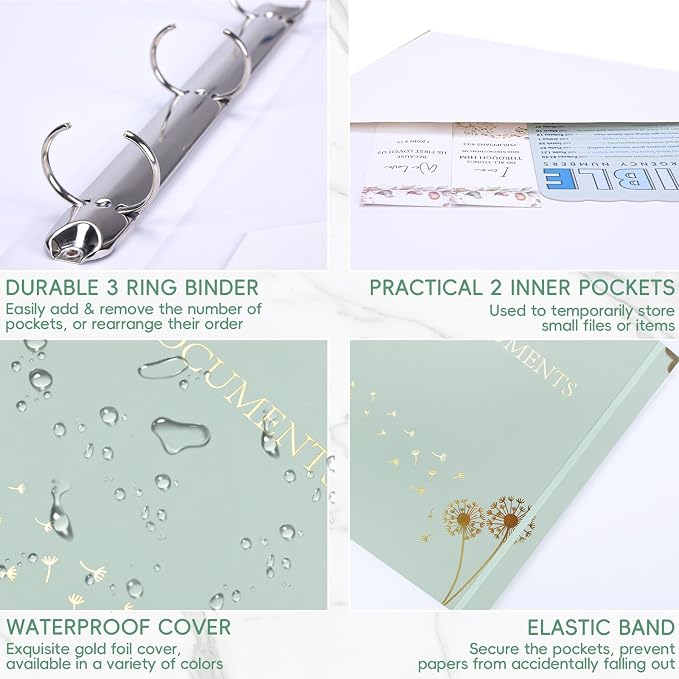 XKDOUS Document Organizer with Gold-Foiled Hardcover, 9 Pockets & Labels 3 Ring - Image 4