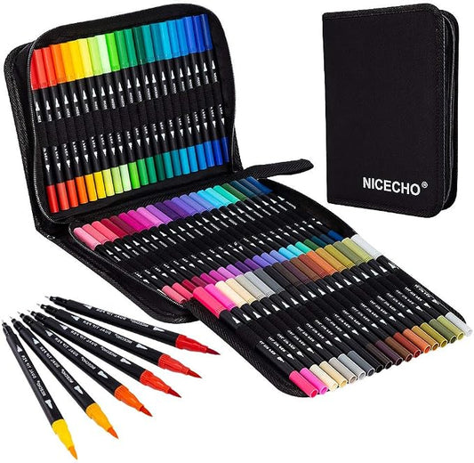 Nicecho 60 Colors Markers for Adult Coloring Books, Dual Brush Art Marker Pens by Nicecho