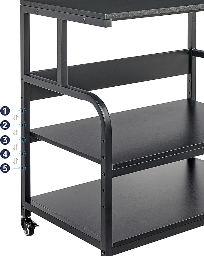 32.3" x 18.9" Extra Large Printer Stand Table with Adjustable Storage Shelf, 3 Tier Rolling Printer Cart with Industrial Wheels for Home Office, Black-DeskLoop Office
