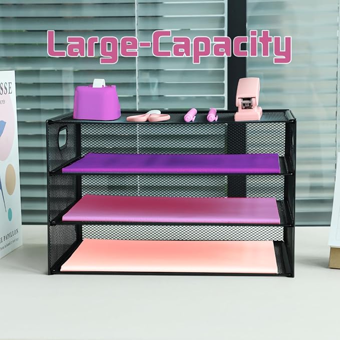 3 Tier Lettrer Tray Organizer, Metal Mesh Desk File Organizer - Image 7