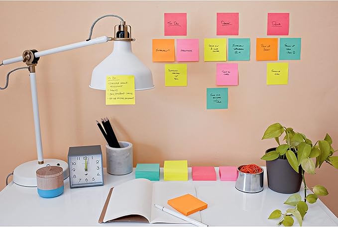 Post-it Super Sticky Notes, 24 Sticky Note Pads, 3 x 3 in., School Supplies, Office Products, Sticky Notes for Vertical Surfaces, Monitors, Walls and Windows, Supernova Neons Collection-DeskLoop Office