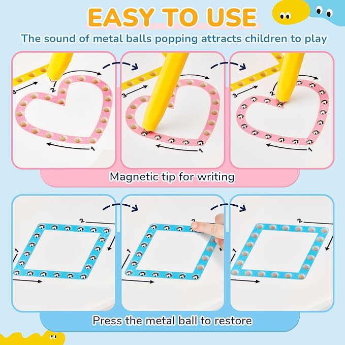 JoyCat Magnetic Shapes and Lines Tracing Board, 2-in-1 Double-Sided Pencil - Image 4