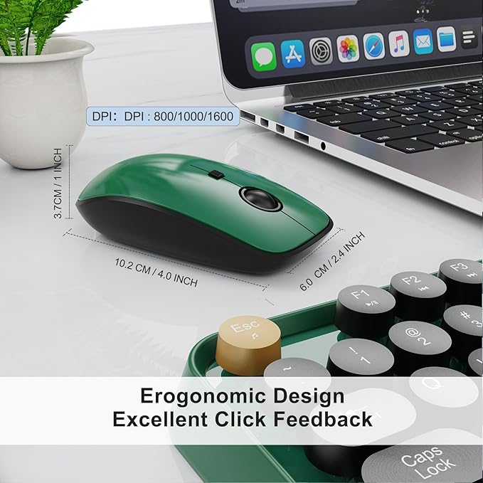 FOPETT Wireless Keyboard and Mouse Combo, 104 Keys Full-Sized 2.4 GHz Round Keycap Colorful Keyboards, USB Receiver Plug and Play, for Windows, Mac, PC, Laptop, Desktop (Black Green)-DeskLoop Office