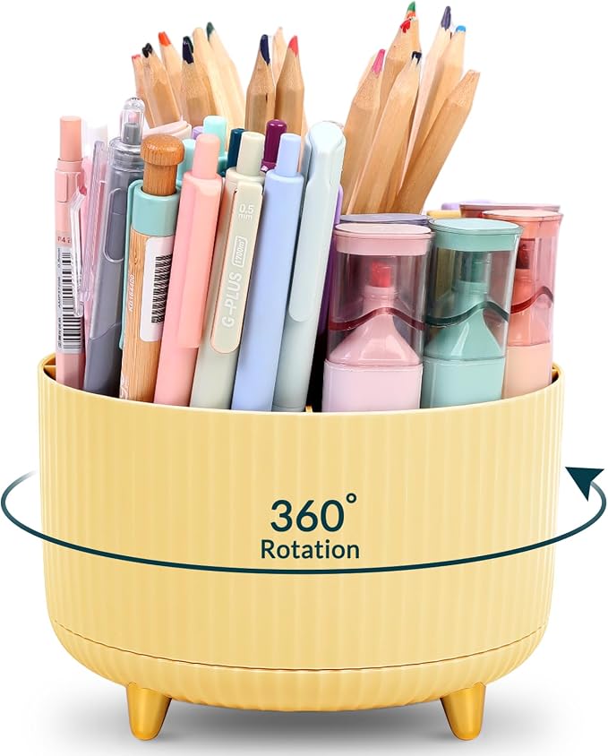 KONVINIT Pencil Pen Holder for Desk, 5 Slots 360-Degree Rotating Desktop by KONVINIT