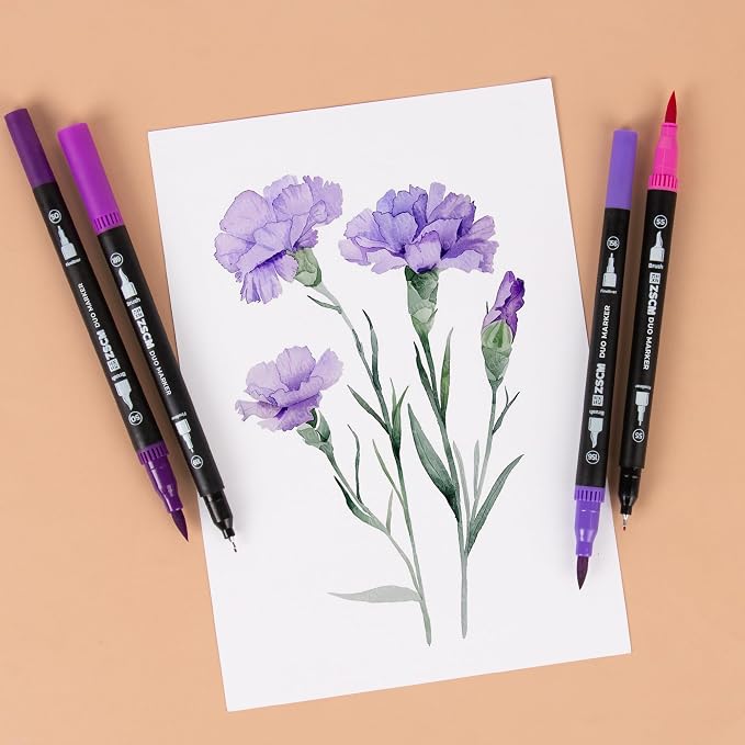 Purple Duo Tip Marker Pens, 12 Pack Fine & Brush Markers - Image 3