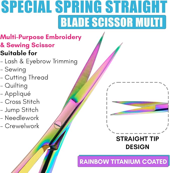 Cross Edge Spring Scissors 5 Inch straight Stainless-Steel Precision Eyebrow & - Image 3